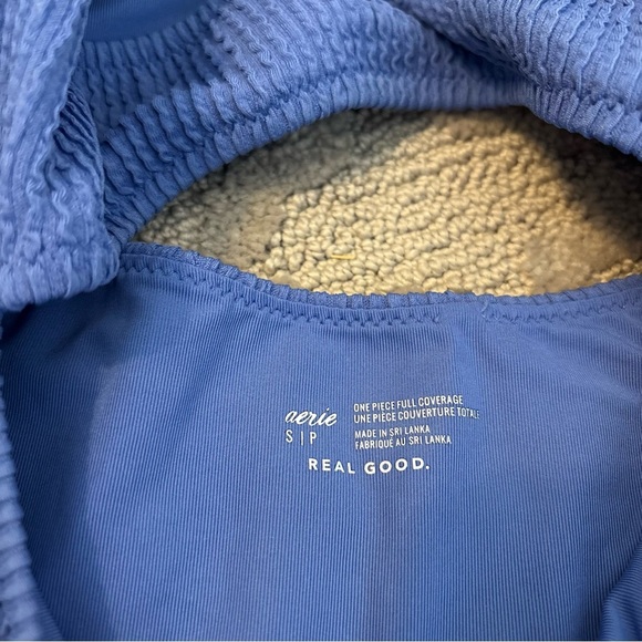 Aerie Crinkle Cut Out One Shoulder One Piece Swimsuit Electric Blue S Full Cover - Picture 6 of 8